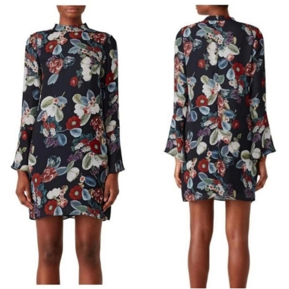 Amanda Uprichard Black Floral Long Sleeve Shift Dress Size Small